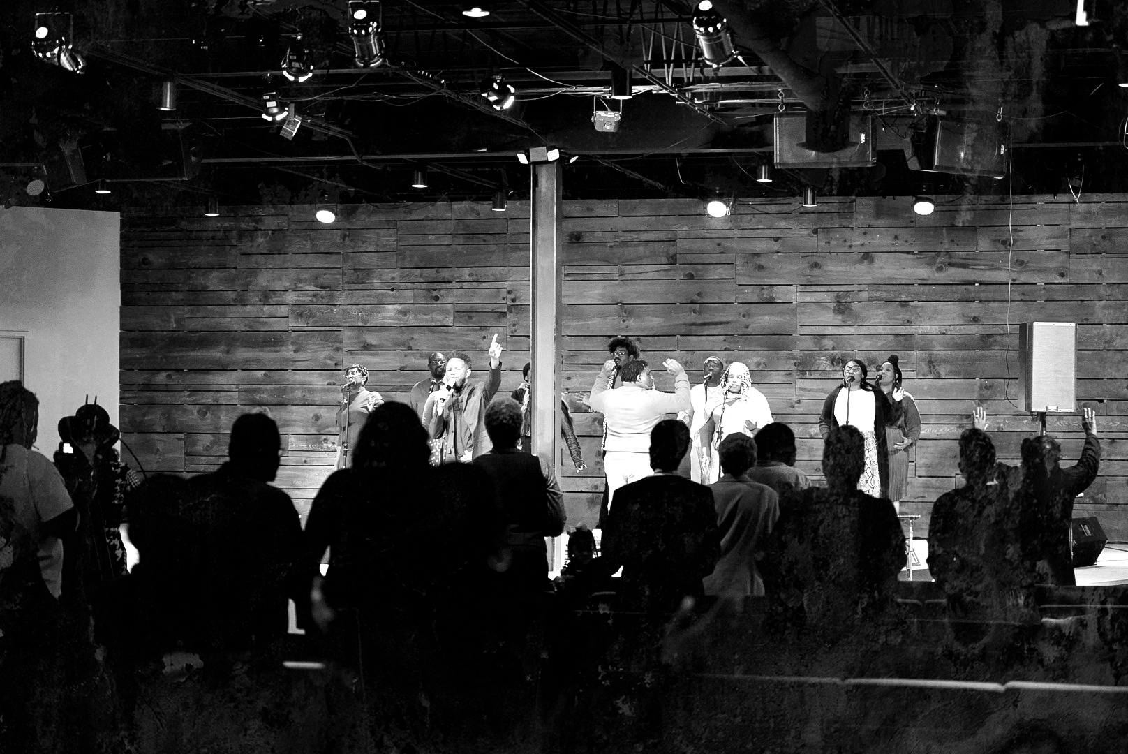 Worship team leading in black & white
